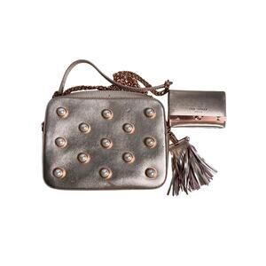 Ted Baker Rose Gold Pearl Embellished Leather Camera Bag